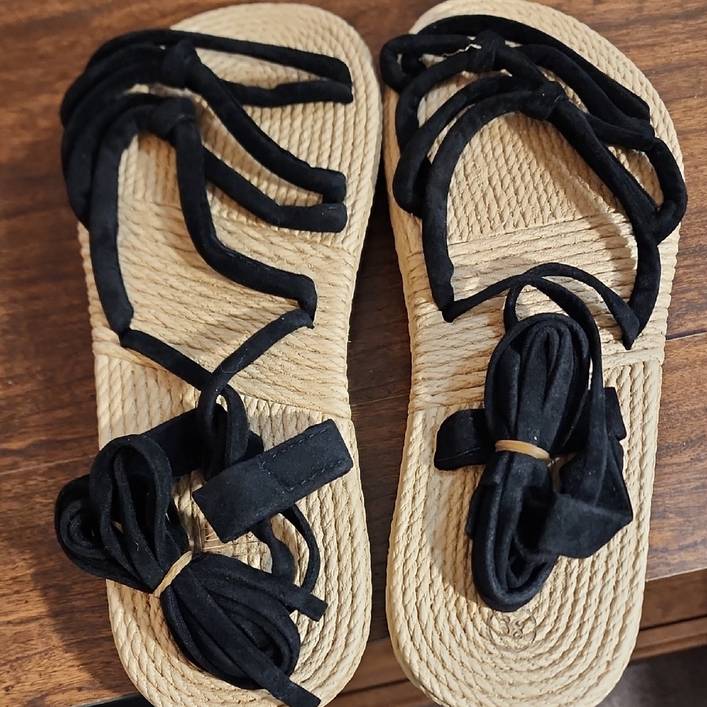 Black Strappy Sandals Vaction Outdoor Flats Sandles